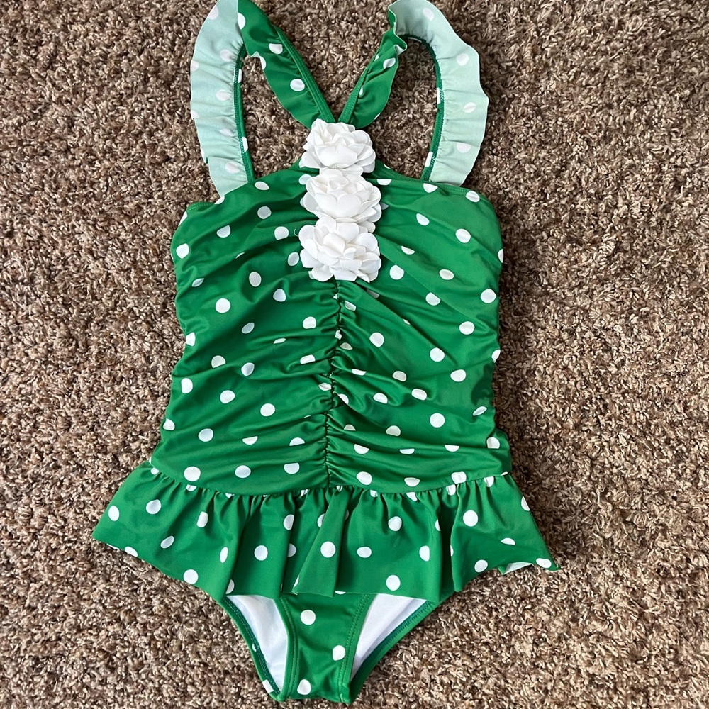 VGUC Janie & Jack Spring Picnic one piece polka dot swimsuit size 8